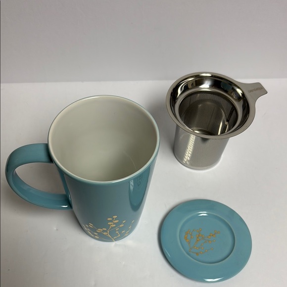 David’s Tea Nordic Mug in Mint Blue with Gold Branches - Picture 4 of 6